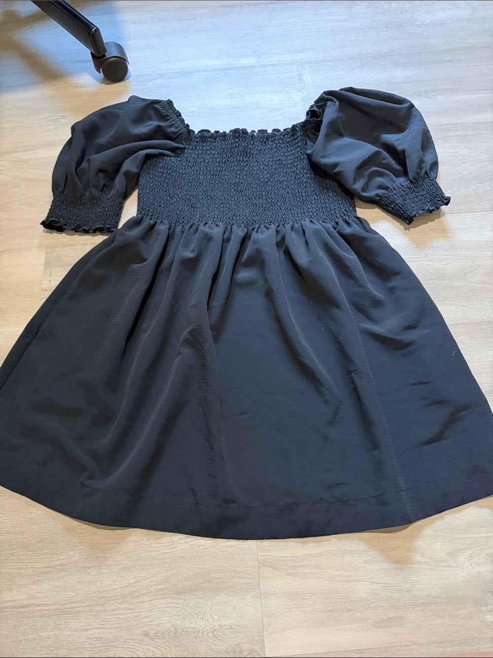 Hill House Black Smocked Puff-Sleeve Dress size Large
